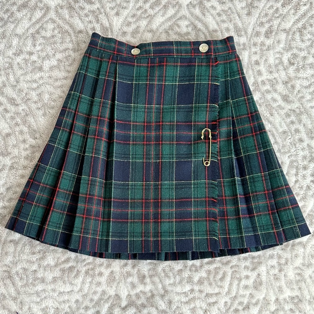 ✨Vintage RARE✨ Mini Plaid Tartan Skirt Girls size 5 BLUE GREEN RED School Girl - Picture 1 of 13